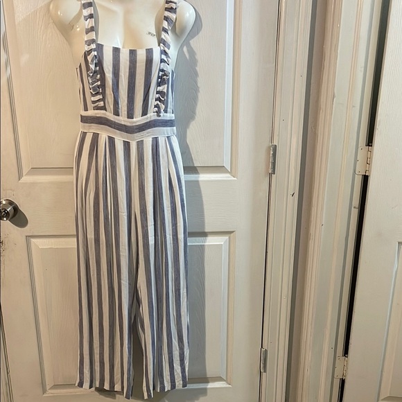 Striped Blue and White Jumpsuit - Picture 1 of 9